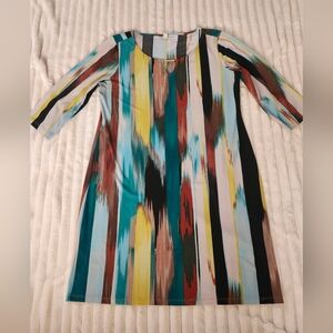 Dana Bachman womens Large block stripped 3/4 sleeve dress
